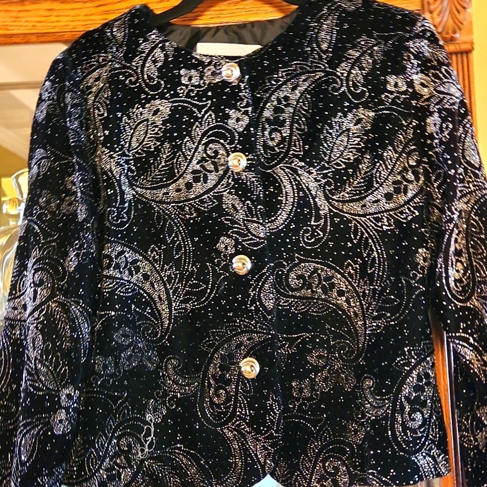 EUC Vintage 80s/90s Richard Kristall Velvet Metallic Glitter Blazer SMALL